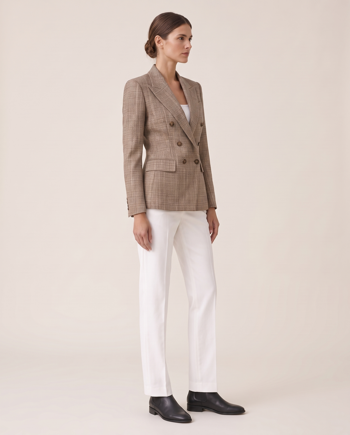 Quimper Tailored Plaid Peak Lapel Blazer — three-quarter view