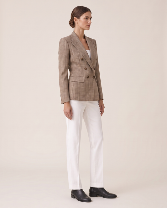 Quimper Tailored Plaid Peak Lapel Blazer — three-quarter view