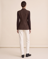 Cascadia Structured Double-Breasted Blazer with Ribbed Sleeves — studio back