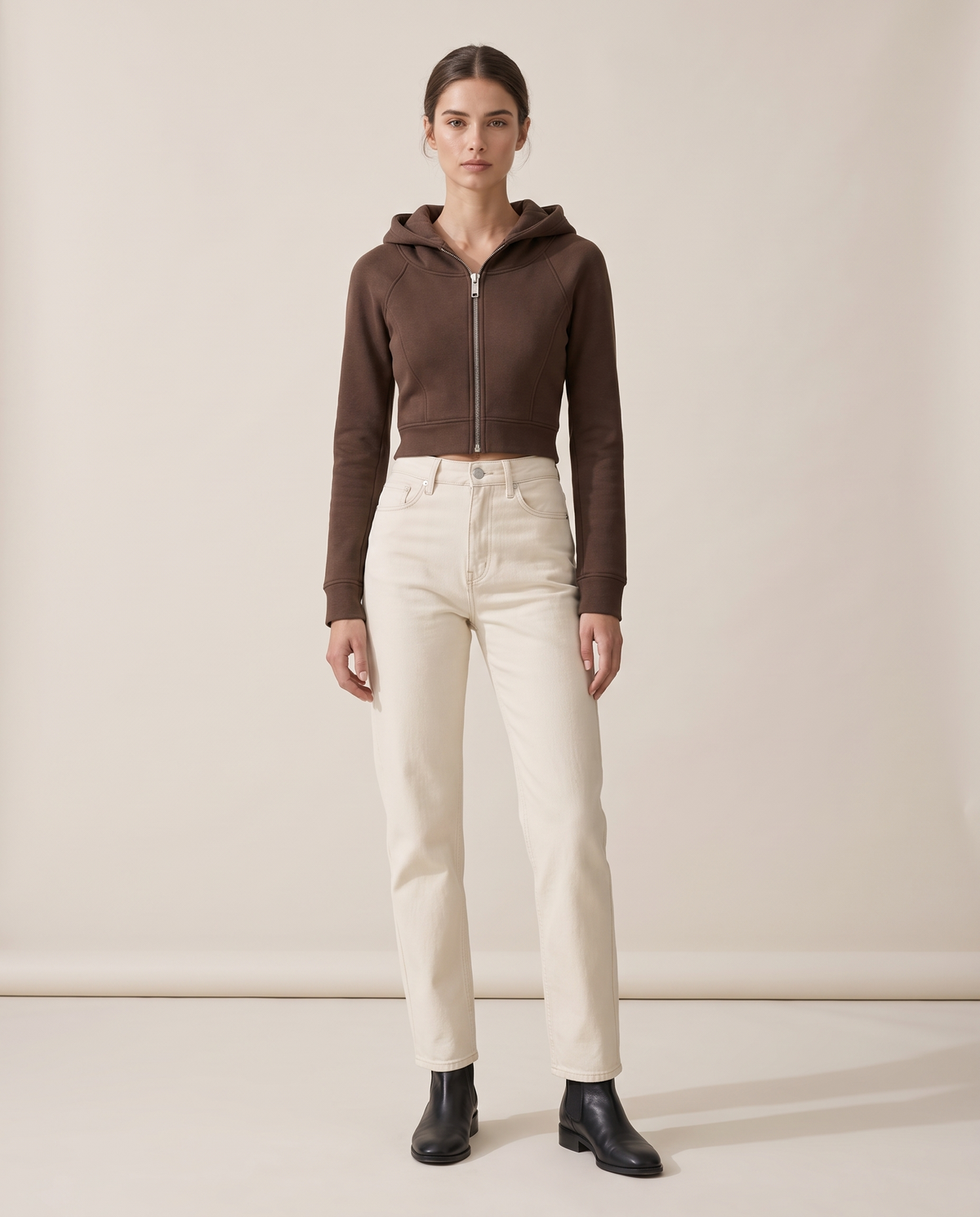Double-Layer Hooded Zip Jacket — studio front