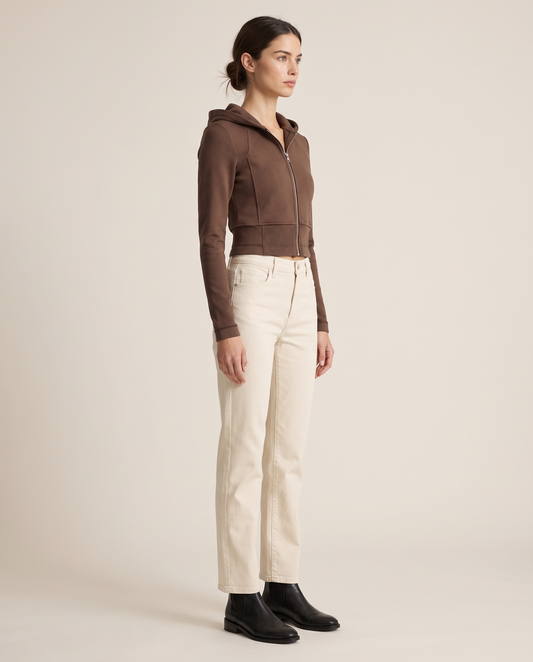 Double-Layer Hooded Zip Jacket — three-quarter view