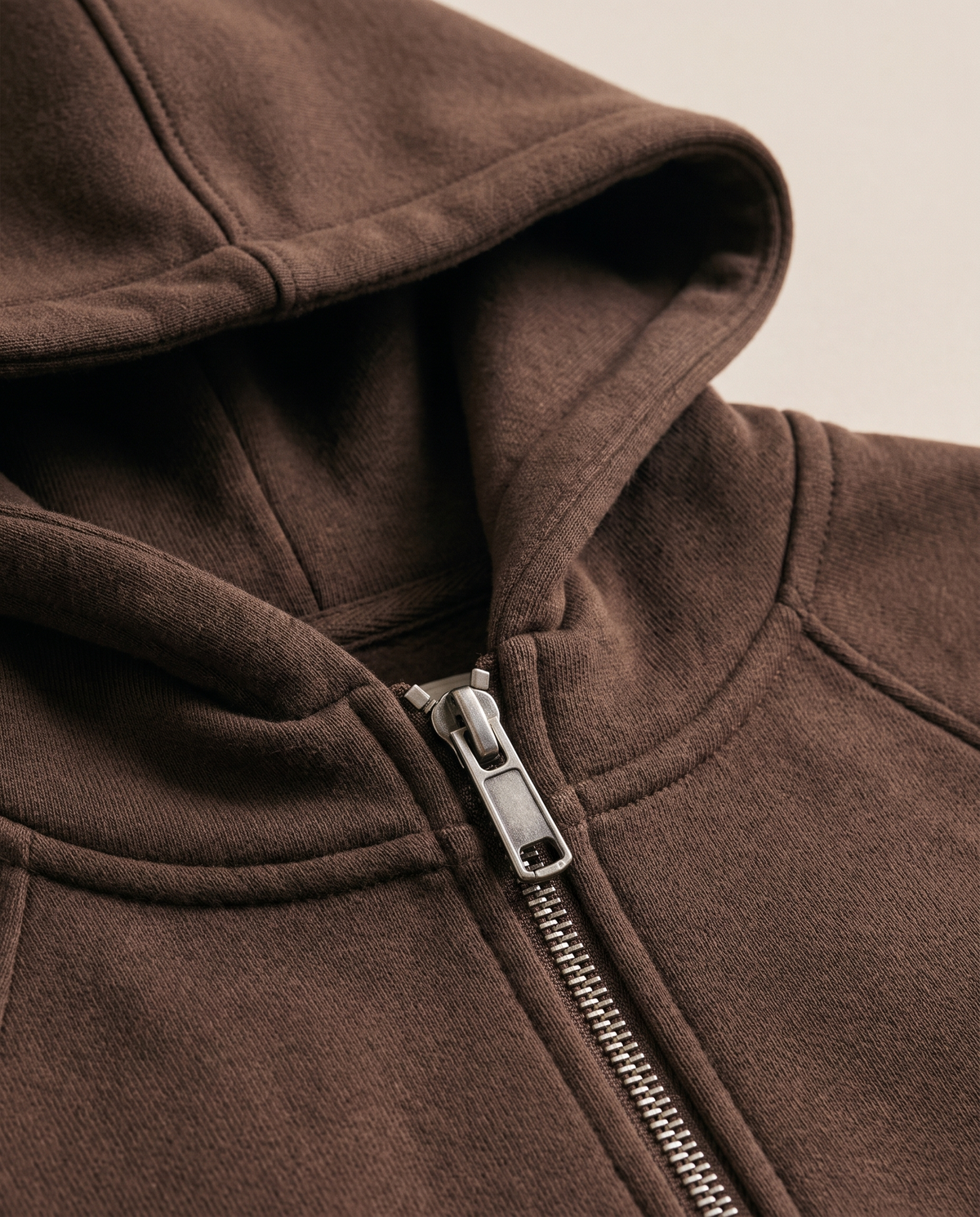 Double-Layer Hooded Zip Jacket — hood and zip detail