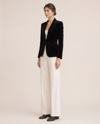 Eventide Elegant Velvet Single-Button Blazer — three-quarter view