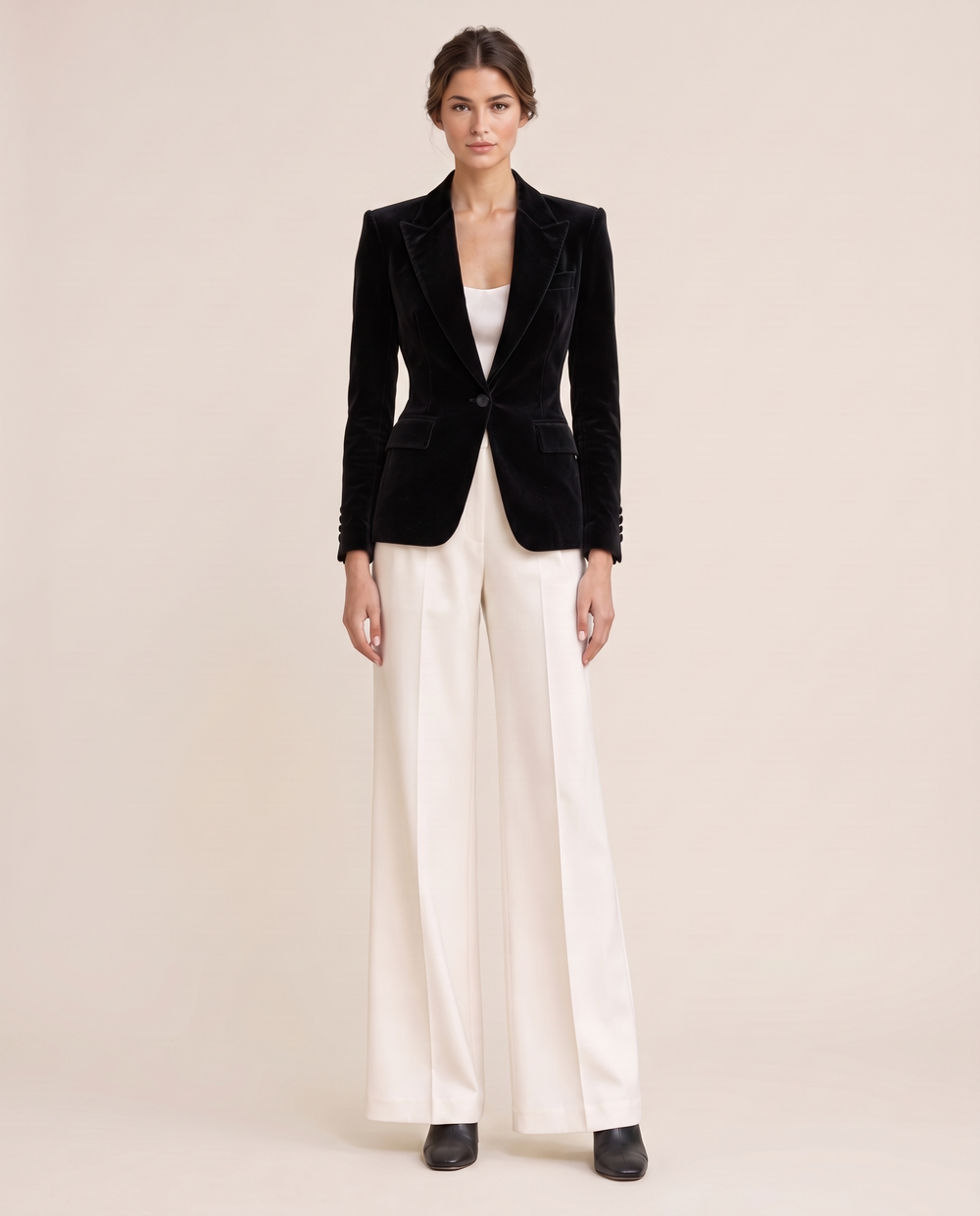 Eventide Elegant Velvet Single-Button Blazer — studio front