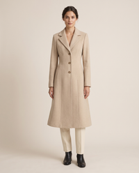 Long Tailored Coat with Flared Hem — studio front