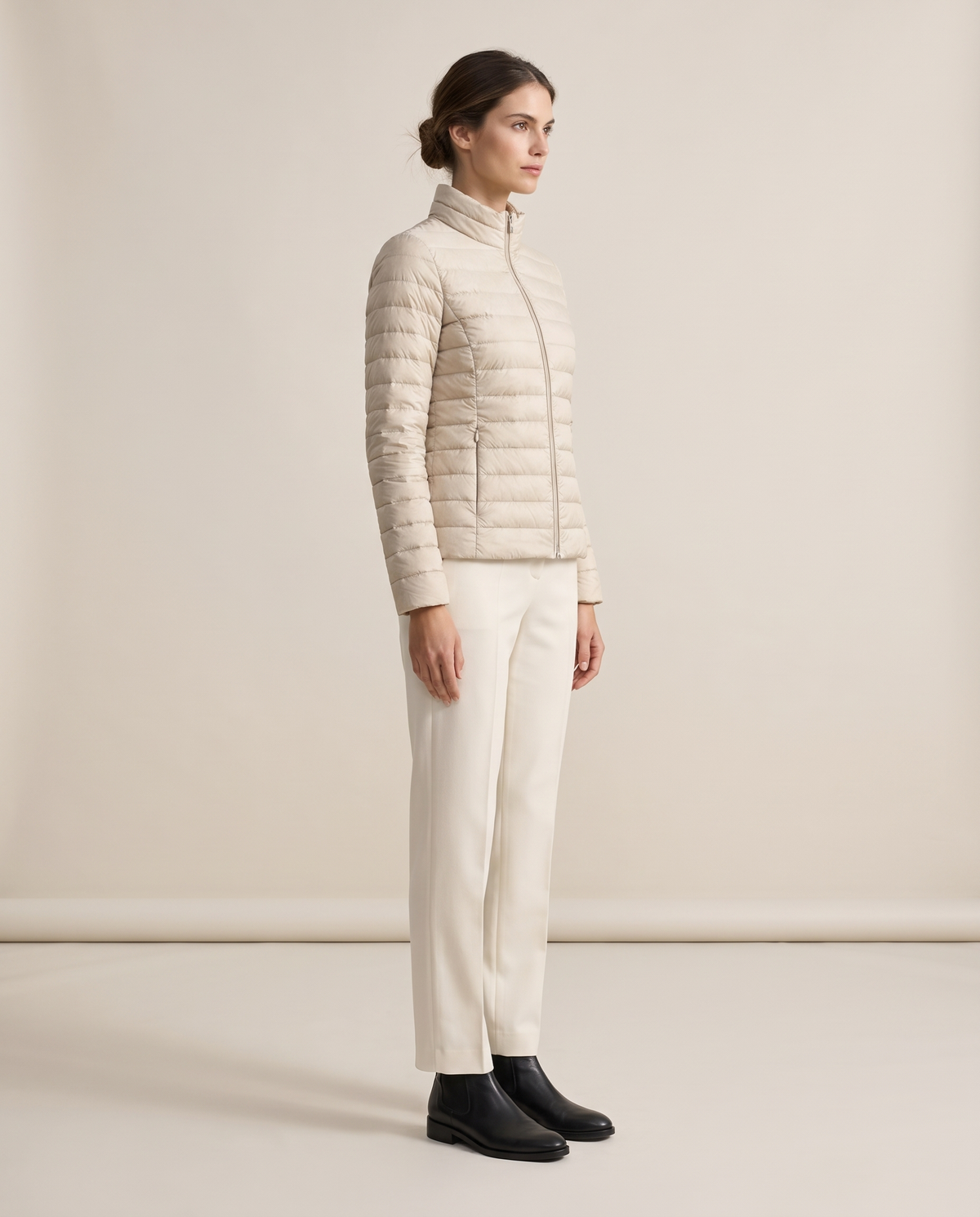 Lightweight Quilted Jacket with Stand Collar — three-quarter view