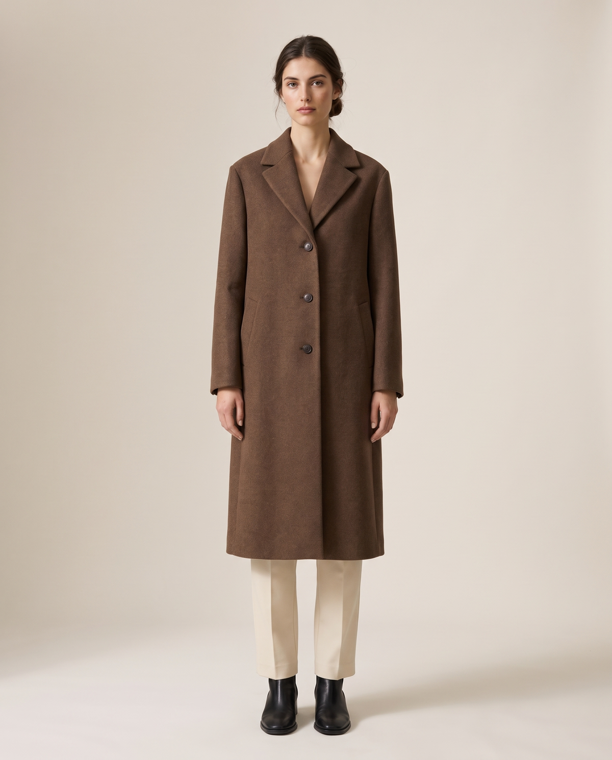 Straight-Cut Button-Front Coat for Women — studio front