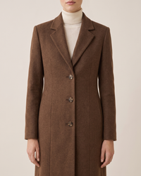 Straight-Cut Button-Front Coat for Women — lapels and buttons, worn