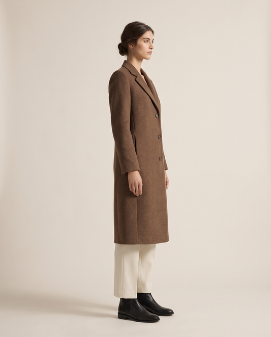 Straight-Cut Button-Front Coat for Women — three-quarter view