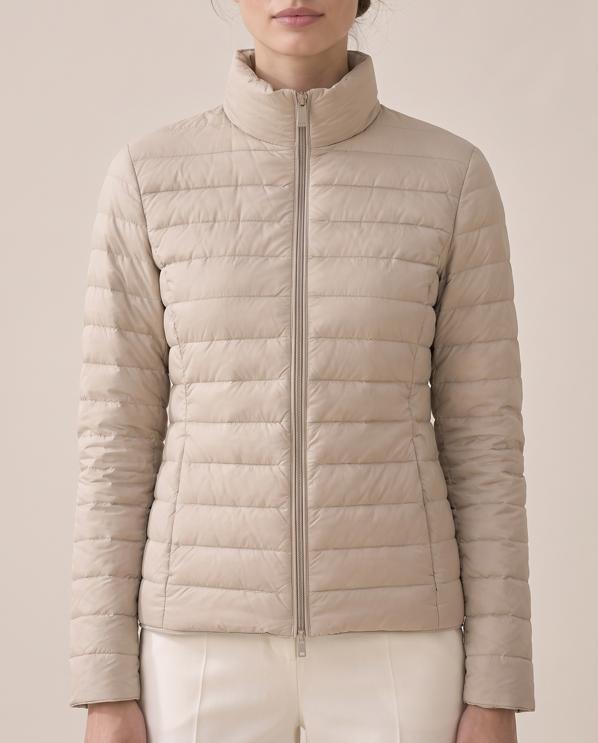 Lightweight Quilted Jacket with Stand Collar — stand collar and quilting, worn