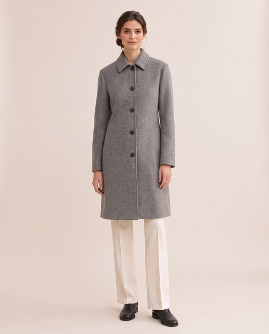 Wool-Blend Coat with Fold-Down Collar — studio front