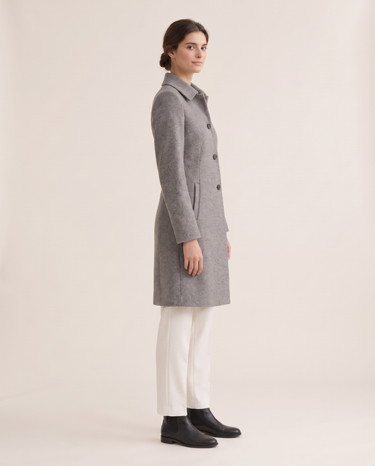 Wool-Blend Coat with Fold-Down Collar — three-quarter view