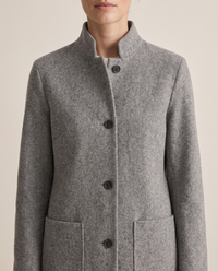 Stand-Collar Wool-Blend Coat with Pockets — collar and pockets, worn