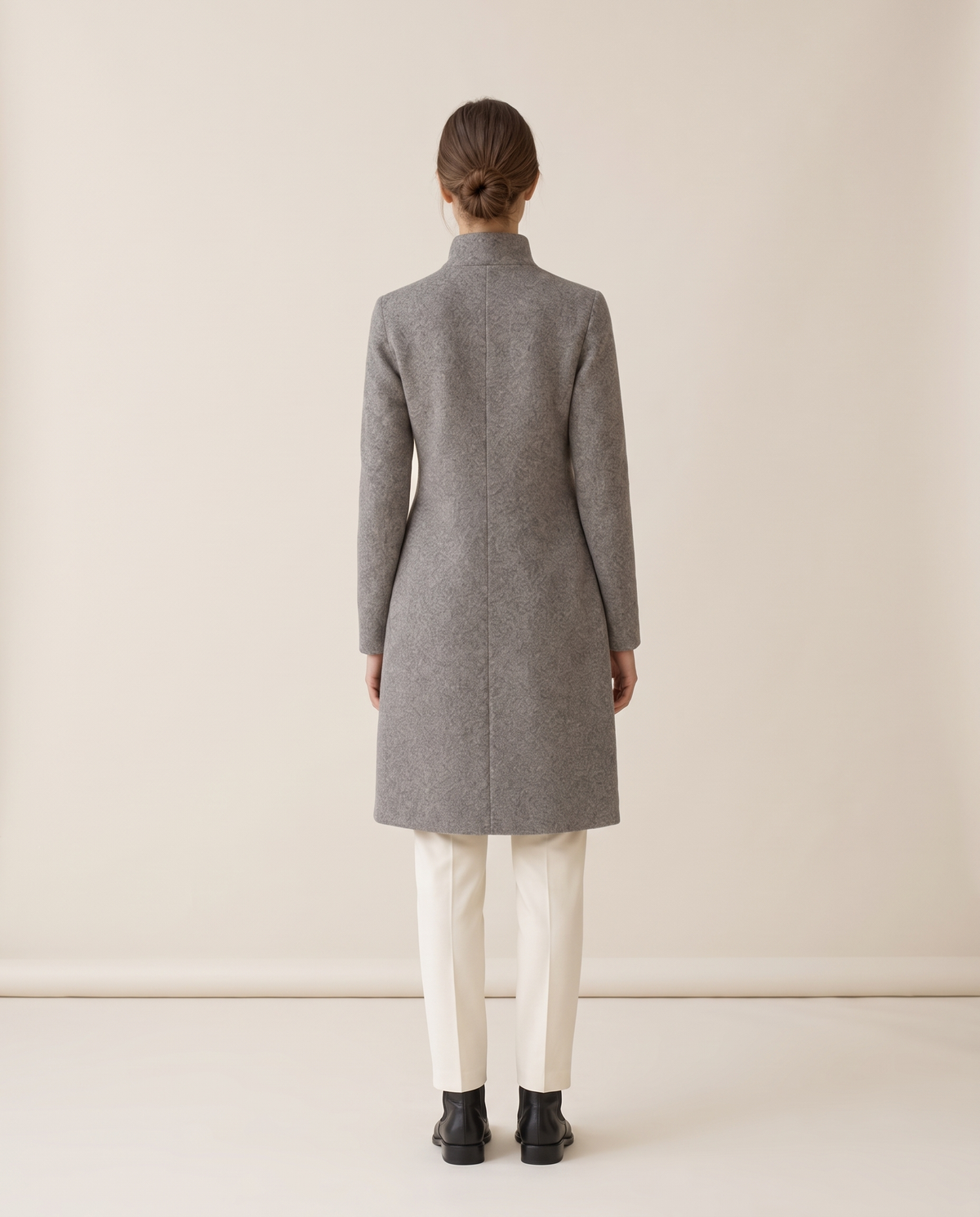 Stand-Collar Wool-Blend Coat with Pockets — studio back