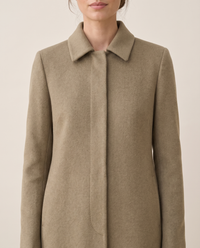 Slim-Fit Longline Coat for Women — collar and placket, worn