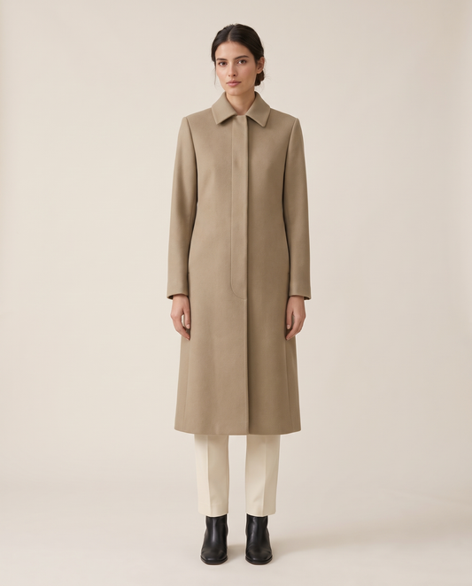 Slim-Fit Longline Coat for Women — studio front