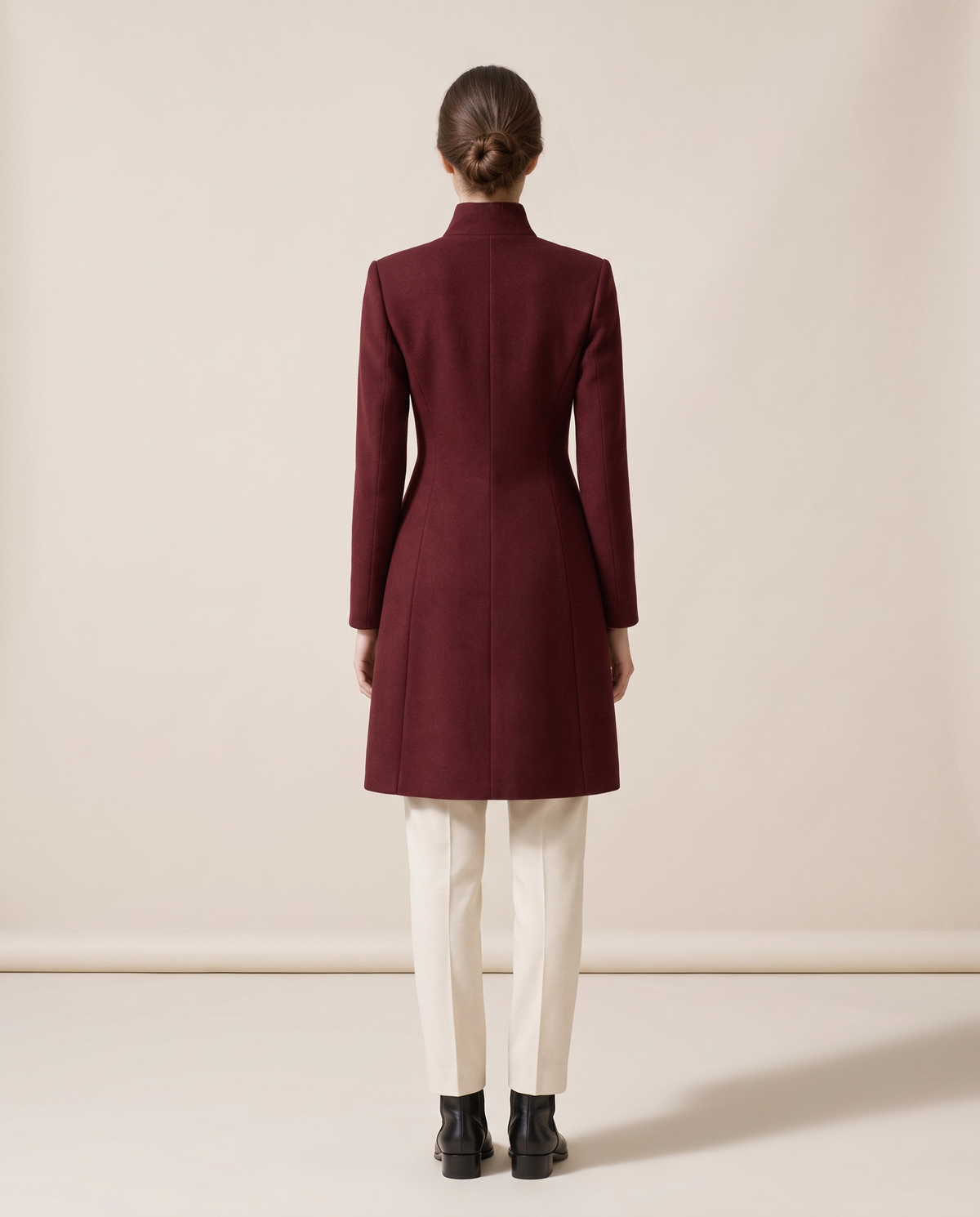 Fitted Stand-Collar Coat with Lined Body — studio back