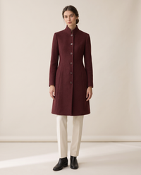 Fitted Stand-Collar Coat with Lined Body — studio front