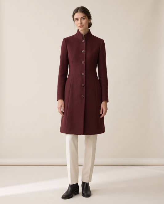 Fitted Stand-Collar Coat with Lined Body — studio front