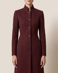 Fitted Stand-Collar Coat with Lined Body — collar and buttons, worn