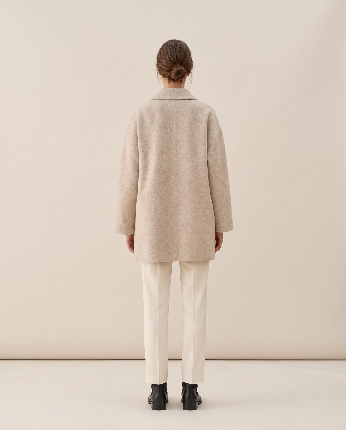 Oversized Double-Breasted Wool-Blend Coat — studio back