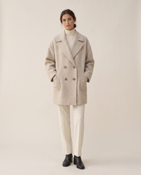 Oversized Double-Breasted Wool-Blend Coat — studio front