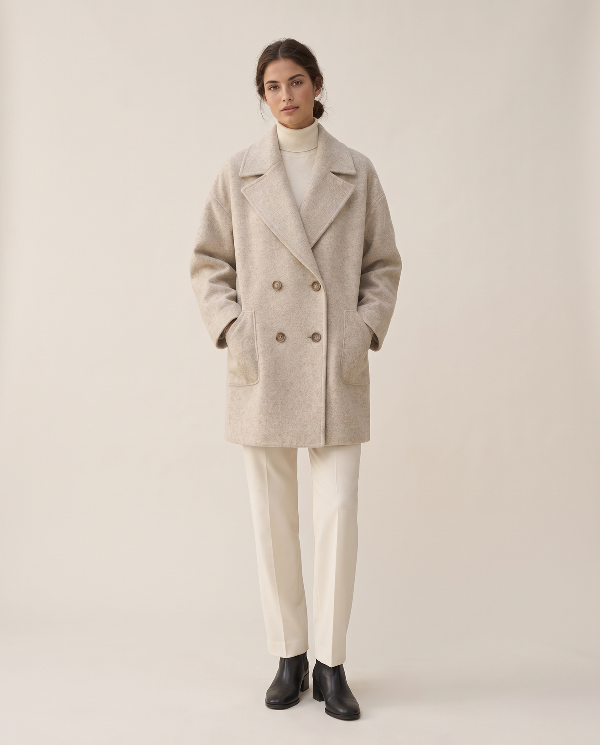 Oversized Double-Breasted Wool-Blend Coat — studio front