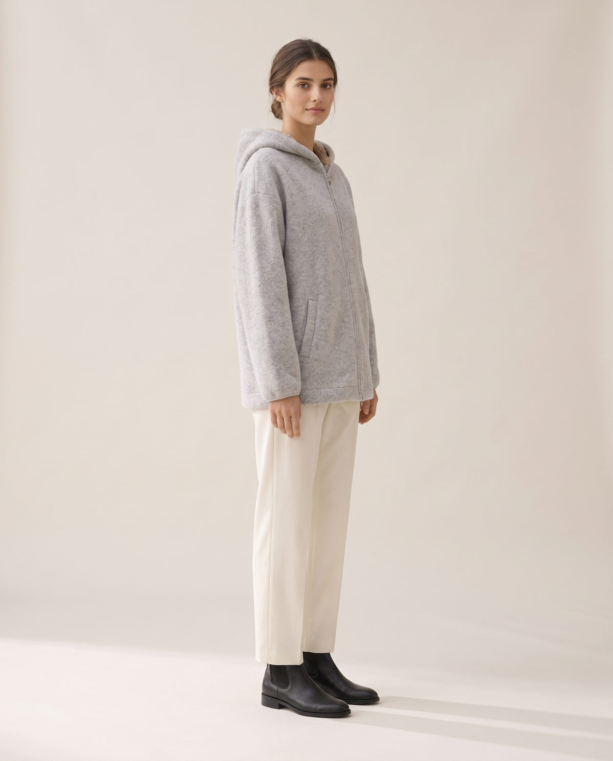 Oversized Hooded Fleece Jacket — three-quarter view