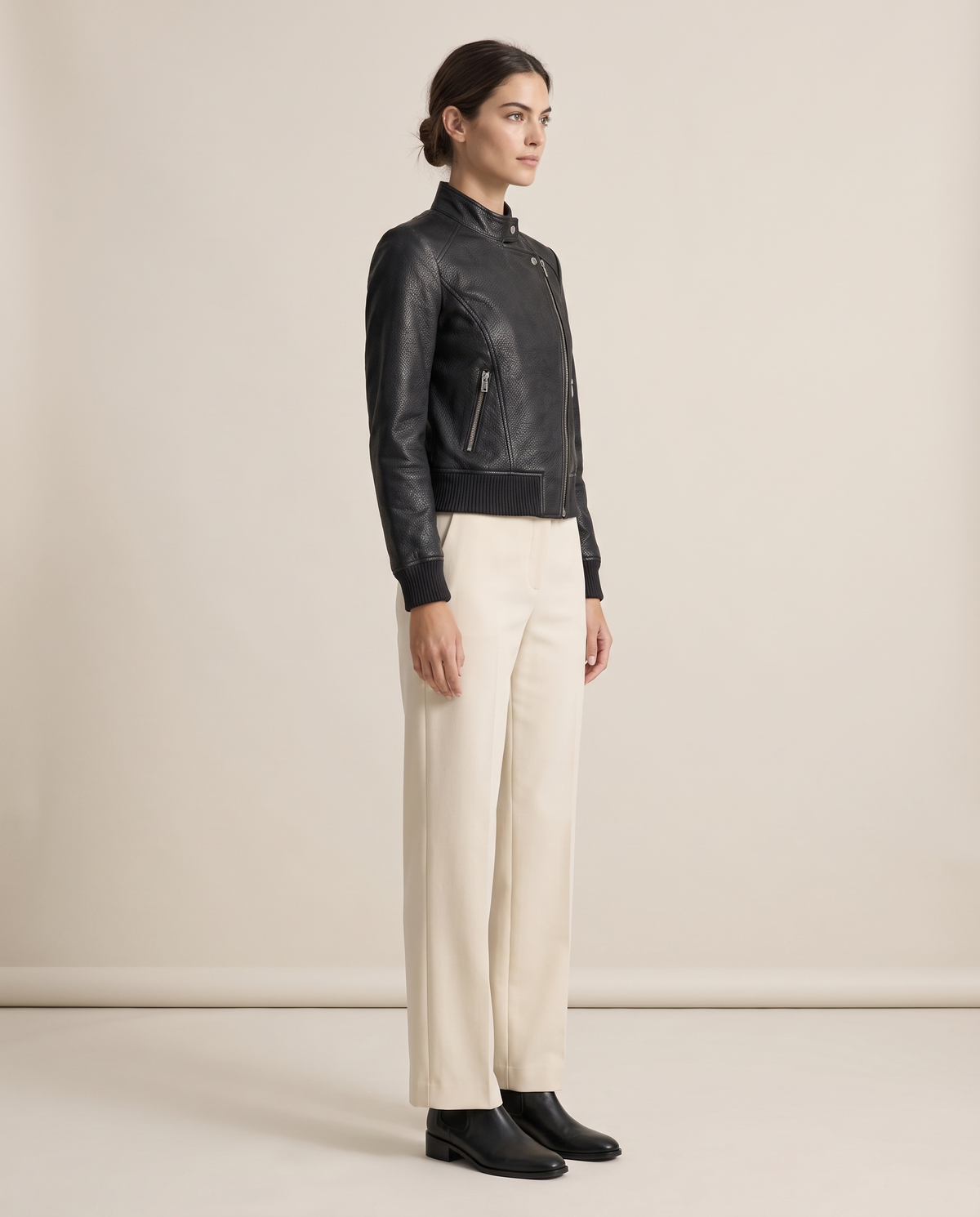 Asymmetric Zip Moto Jacket for Women — three-quarter view