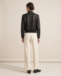 Asymmetric Zip Moto Jacket for Women — studio back