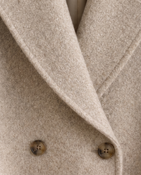 Long Double-Breasted Overcoat for Women — lapel and buttons close-up