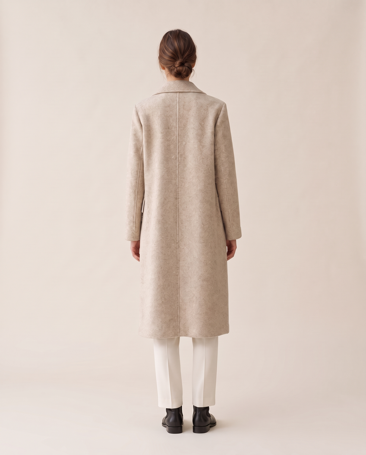 Long Double-Breasted Overcoat for Women — studio back