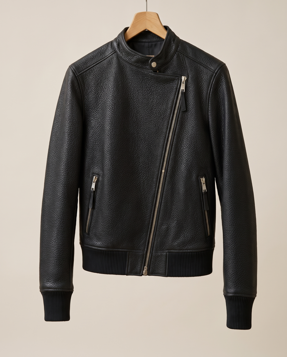 Asymmetric Zip Moto Jacket for Women — on hanger