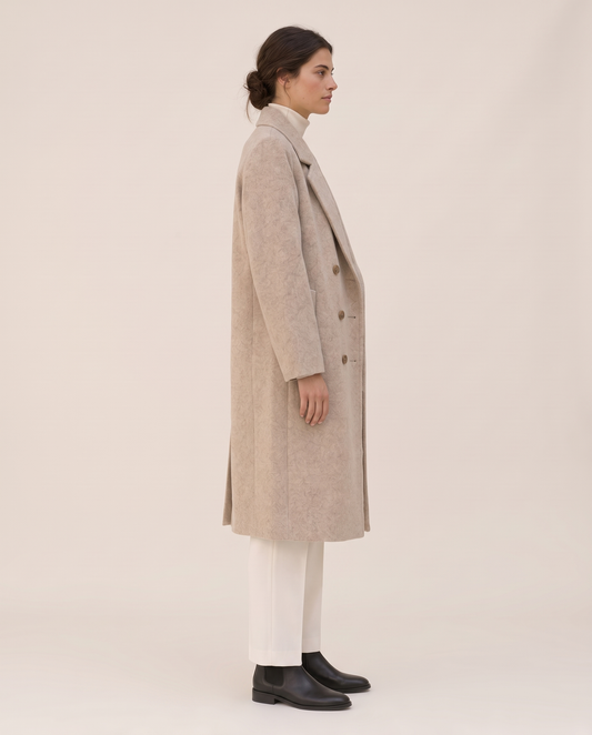 Long Double-Breasted Overcoat for Women — three-quarter view