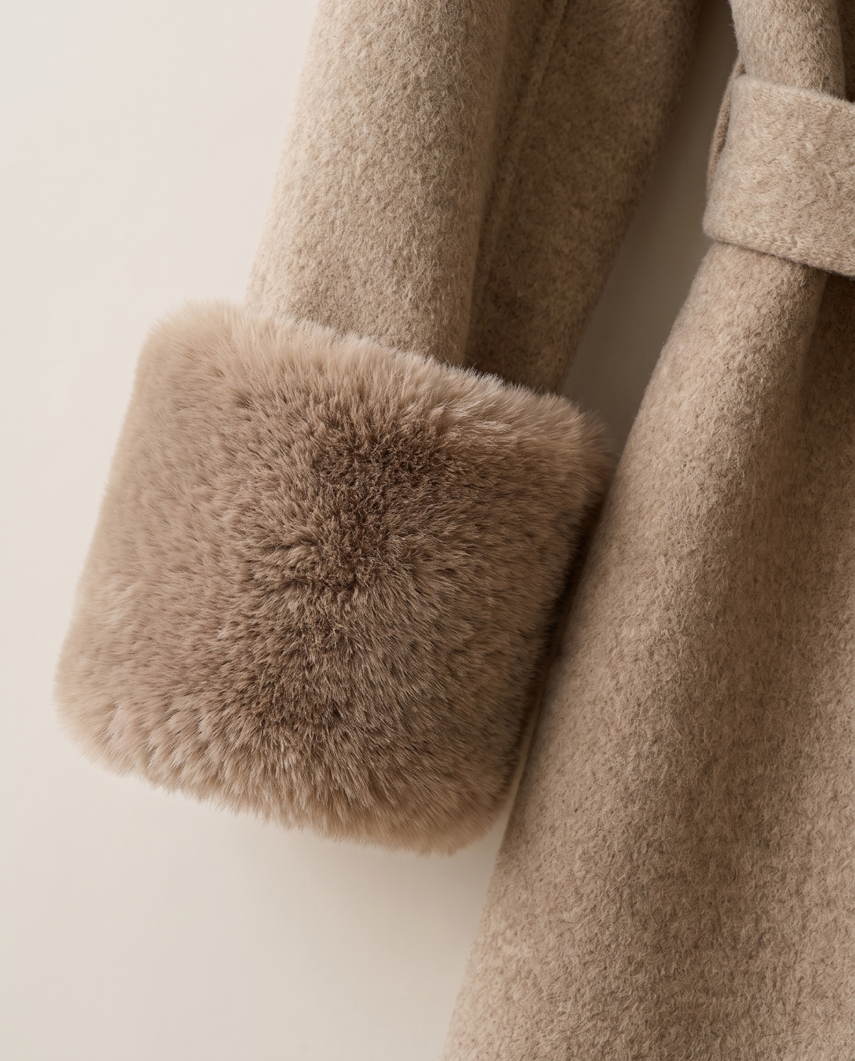 Wool-Blend Wrap Coat with Plush Cuffs — plush cuff close-up