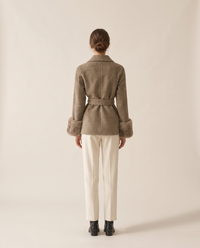 Wool-Blend Wrap Coat with Plush Cuffs — studio back