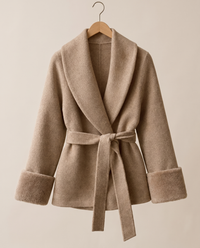 Wool-Blend Wrap Coat with Plush Cuffs — on hanger