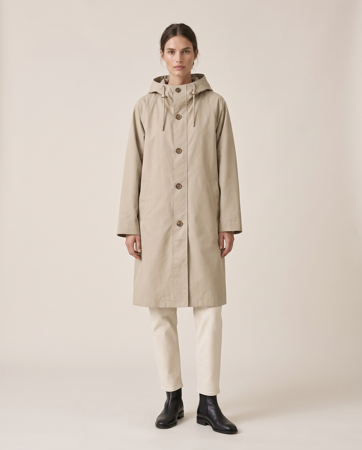 Oversized Hooded Raincoat for Women — studio front