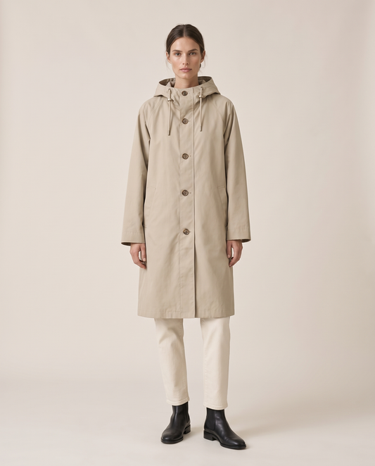 Oversized Hooded Raincoat for Women — studio front