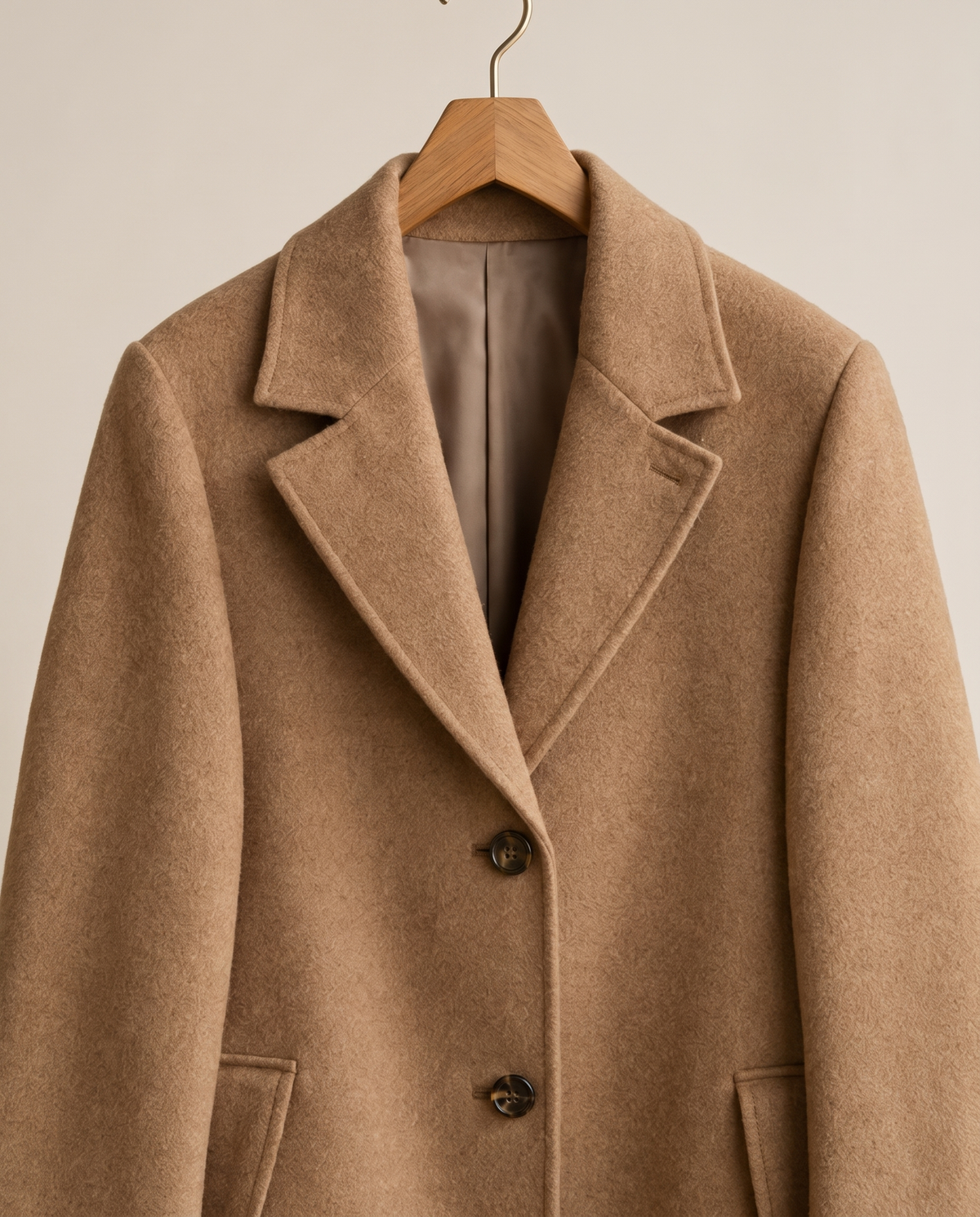 Tailored Wool-Blend Coat with Lapel Collar — on hanger