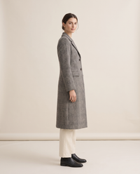 Long Checked Wool-Blend Coat — three-quarter view