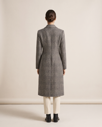 Long Checked Wool-Blend Coat — studio back