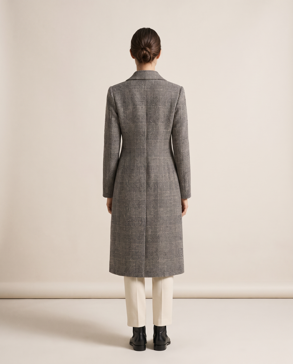 Long Checked Wool-Blend Coat — studio back