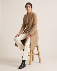 Tailored Wool-Blend Coat with Lapel Collar — worn seated