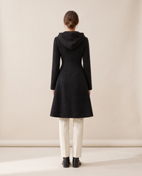 Fitted Hooded Coat with Textured Finish — studio back