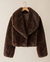 Cropped Faux Fur Coat with Shawl Collar — on hanger