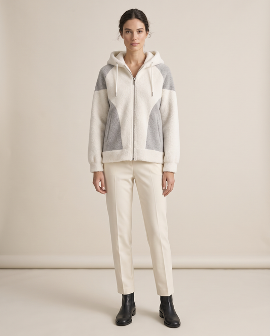 Color-Block Plush Hooded Jacket — studio front