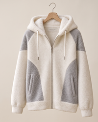 Color-Block Plush Hooded Jacket — on hanger