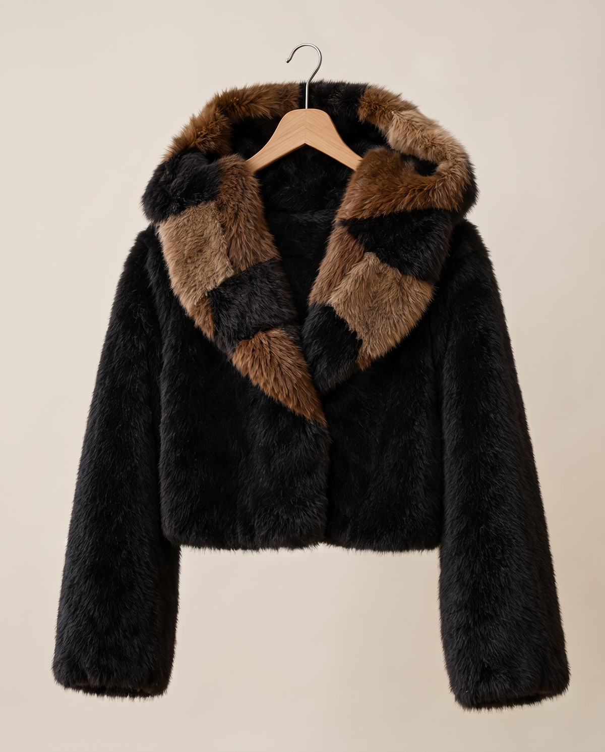 Patchwork Faux Fur Coat or Vest with Hood — on hanger