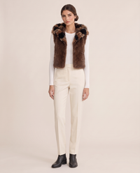 Patchwork Faux Fur Coat or Vest with Hood — vest version, studio front